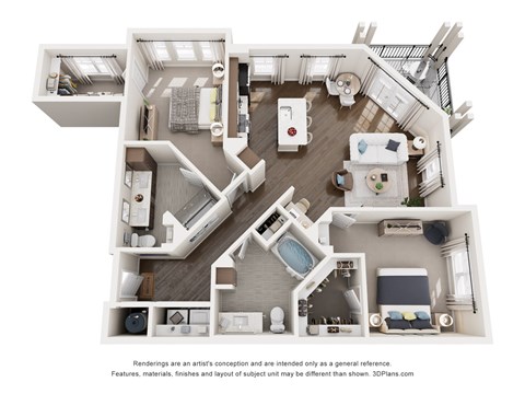 Floor plan for 2 beds, 2 baths, 1254 sqft